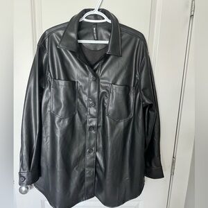 Faux leather shacket